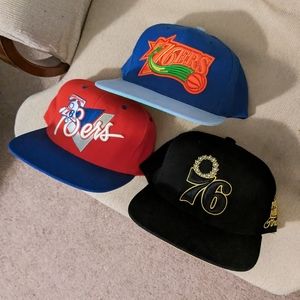 Bundle of 3 Mitchell and Ness Philadelphia 76ers Snapback Hats